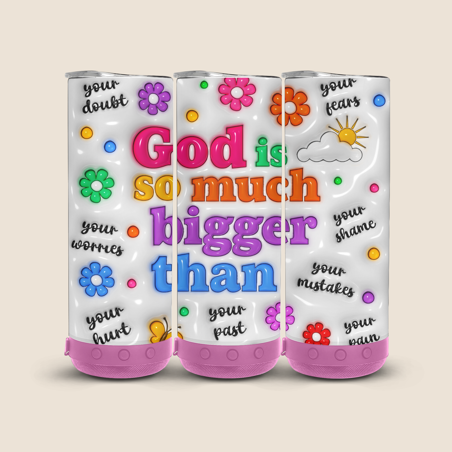 God is Bigger Than 20 oz Pink Bluetooth Speaker Tumbler